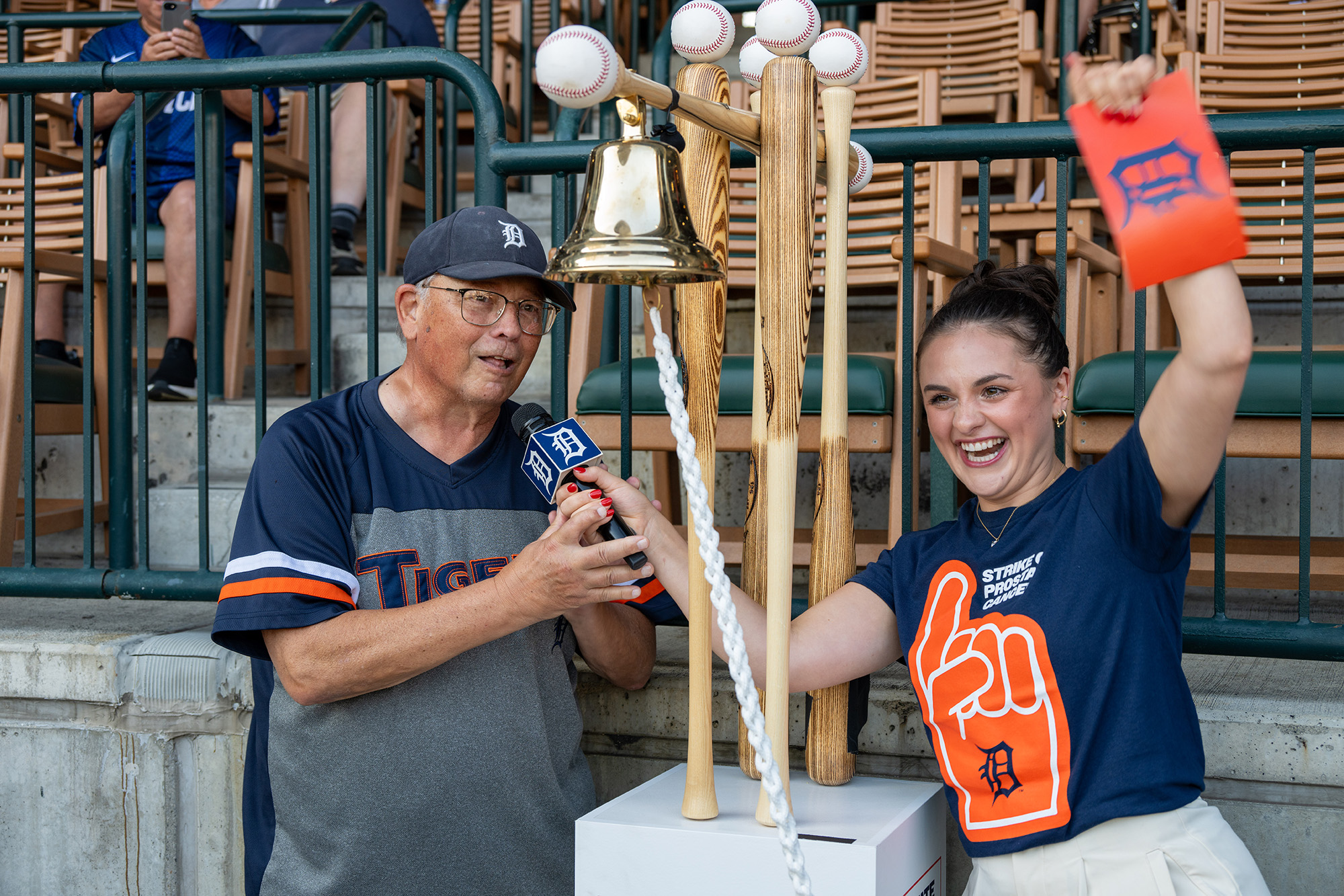 Garry Alderman rang the bell to celebrate finishing hormone therapy treatments. He also got to say "Play Ball" to start the game.